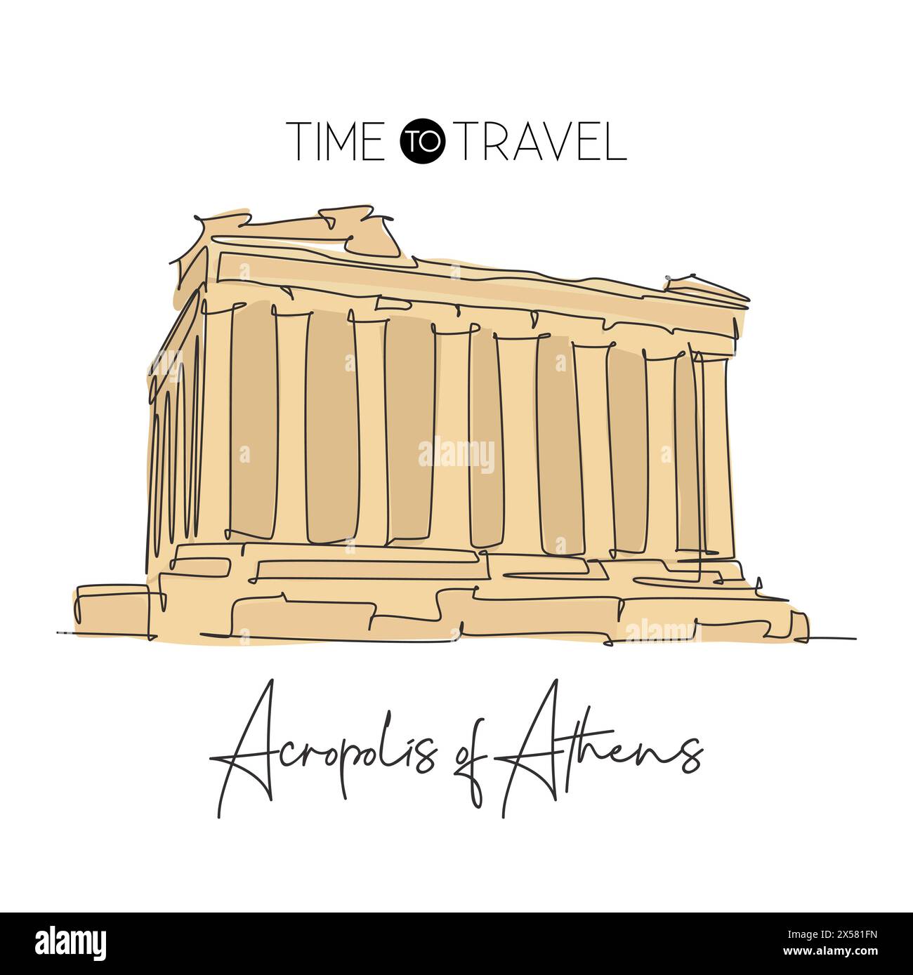 Une ligne continue dessinant le repère de l'Acropole. Ancien bâtiment historique de la ville à Athènes, grec. Concept d'impression d'affiche de décoration murale de vacances. M Illustration de Vecteur