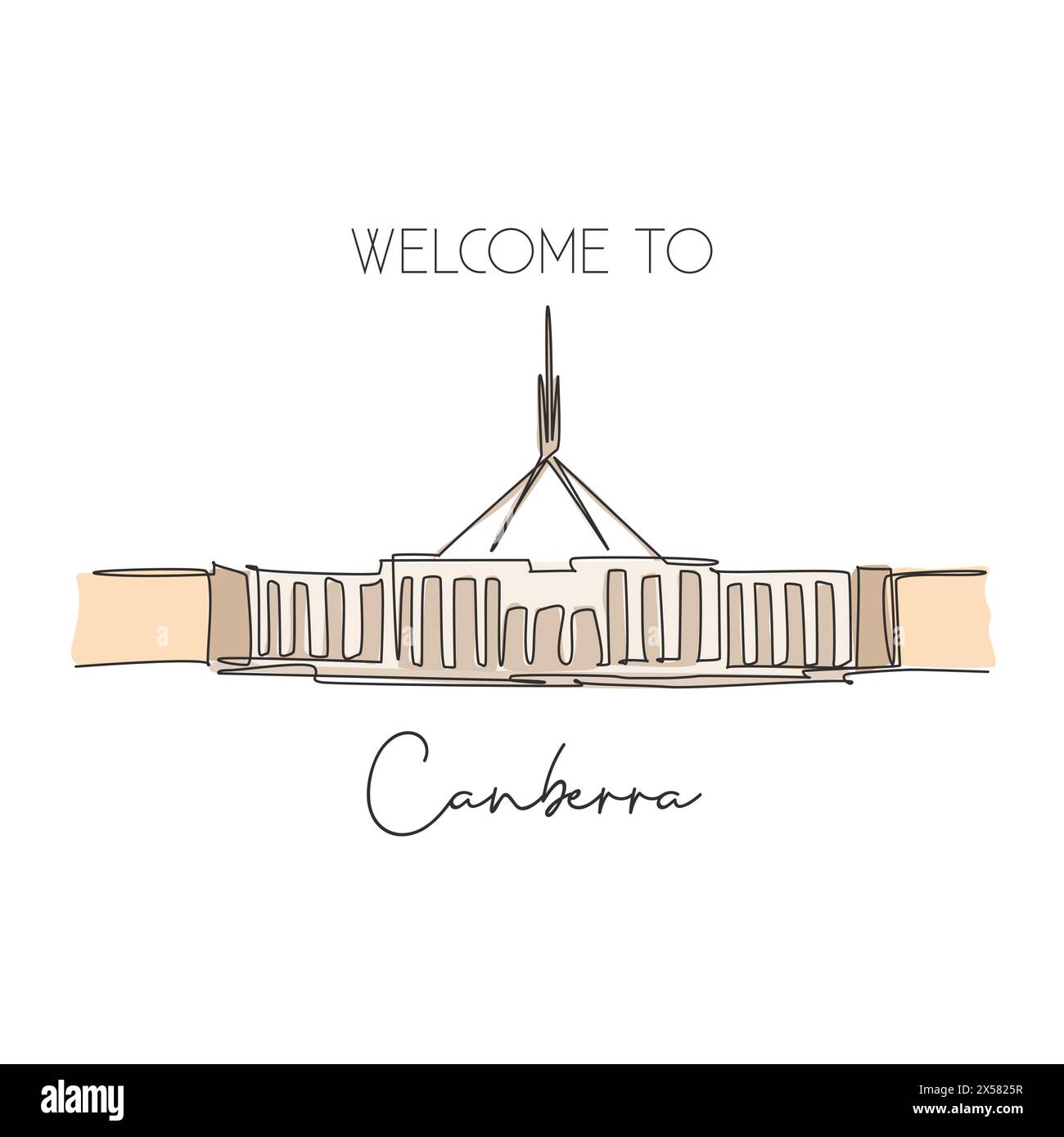 Une ligne continue dessinant le monument de Parliament House Canberra. Lieu de réunion du gouvernement en Australie. Concept d'impression d'affiche d'art décoration murale à la maison. Moder Illustration de Vecteur