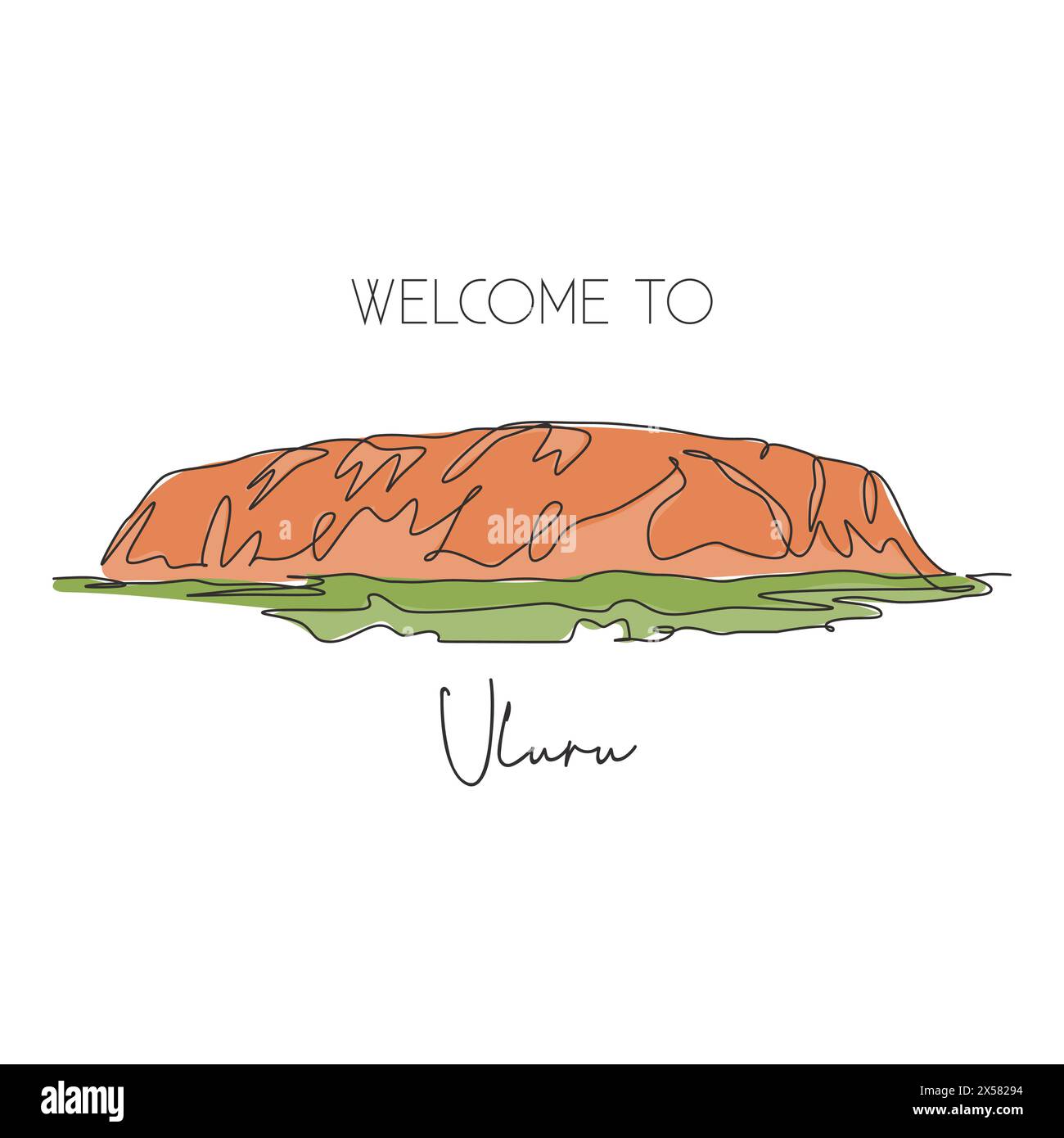 Une ligne continue dessinant le point de repère d'Ayers Rock. La plus grande roche de grès naturelle d'Uluru en Australie. Vacances maison décoration mur art poster imprimé. Illustration de Vecteur