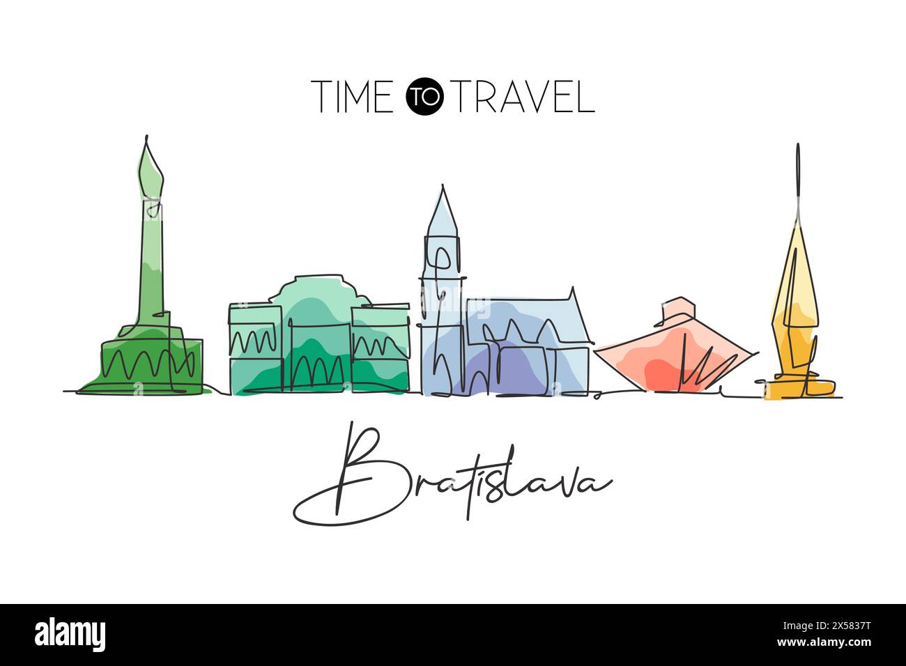 Un dessin au trait de la ville de Bratislava, Slovaquie. Paysage de ville historique dans le monde. Meilleure destination de vacances. Trait modifiable tendance Illustration de Vecteur