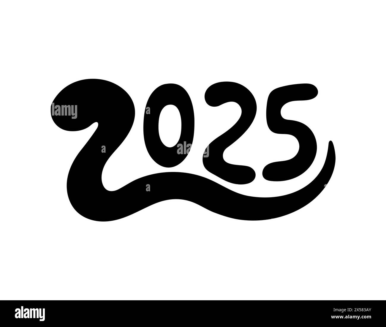 Silhouette de serpent symbole de l'année 2025. Illustration vectorielle. 2025 numéros noirs sur fond blanc Illustration de Vecteur