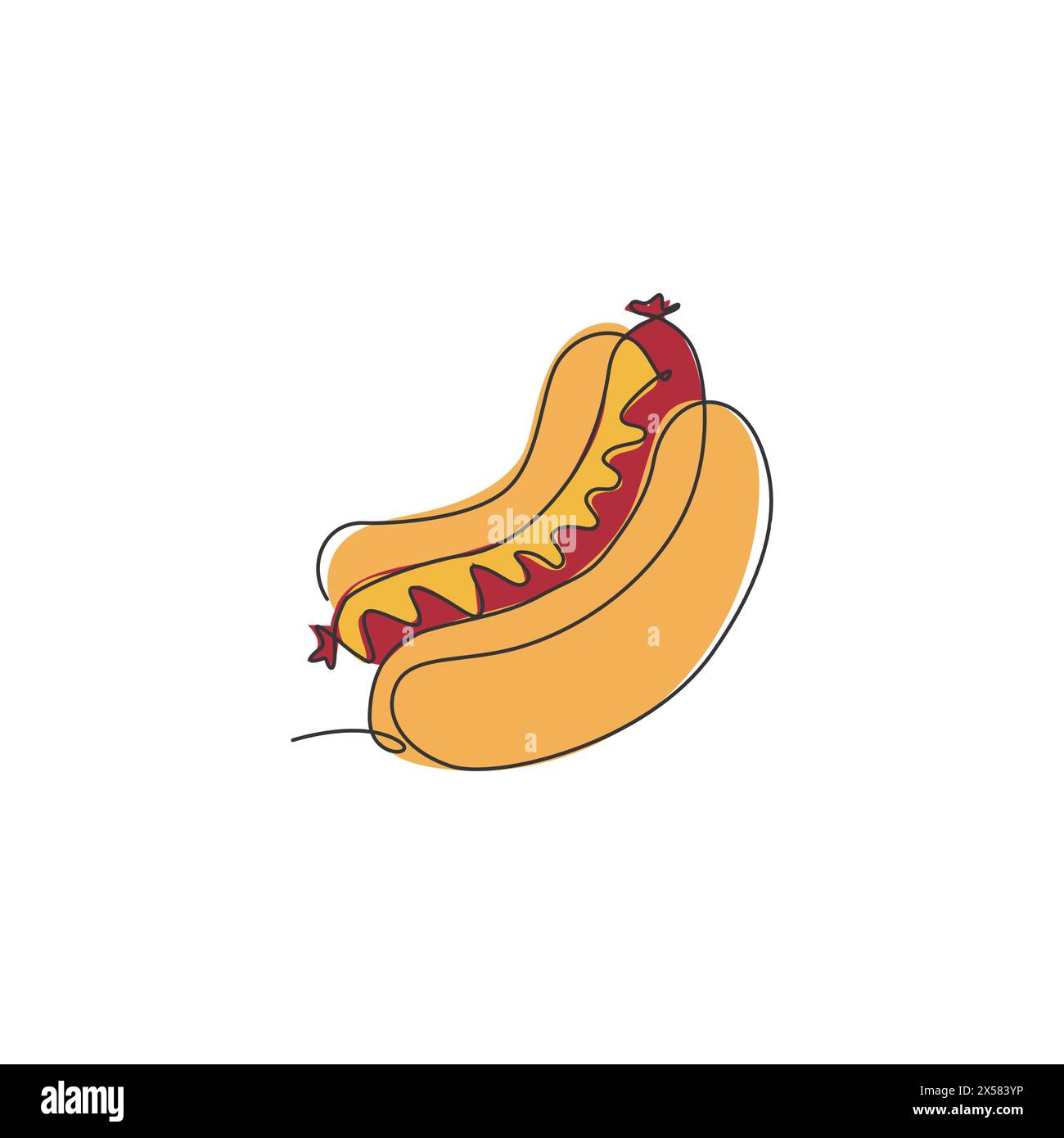 Un dessin simple ligne de l'illustration vectorielle graphique de logo de hot dog américain frais. Menu de sandwiches fast-food et concept de badge de restaurant. Moderne Illustration de Vecteur