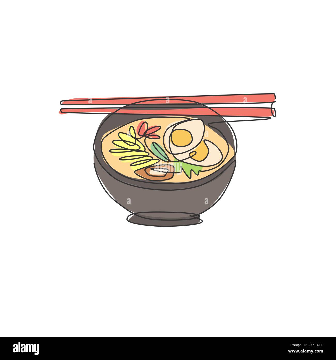 Dessin d'une seule ligne continue de l'étiquette stylisée du logo ramen japonais. Concept de restaurant de nouilles de restauration rapide emblématique. Vecteur de conception moderne de dessin d'une ligne i Illustration de Vecteur