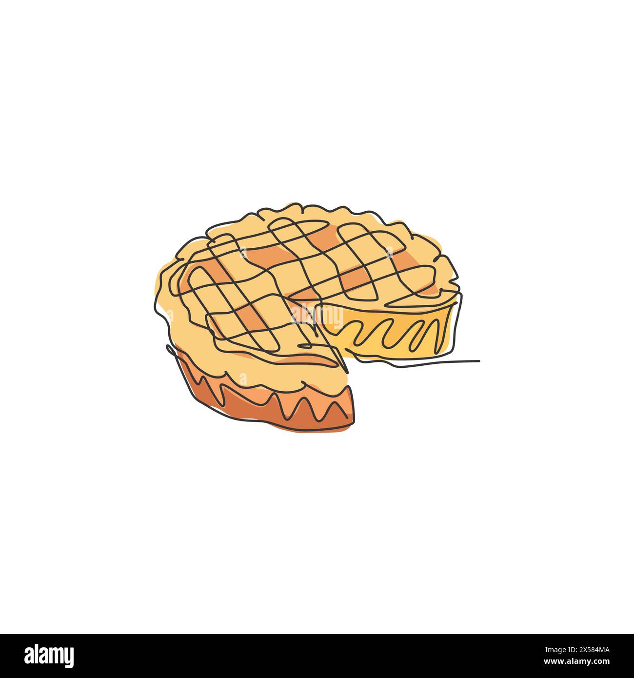 Un dessin en ligne continue de délicieuse tarte aux pommes américaine fraîche pour l'emblème du logo de la pâtisserie. Gâteau traditionnel pour le concept de modèle de célébration. Mode Illustration de Vecteur