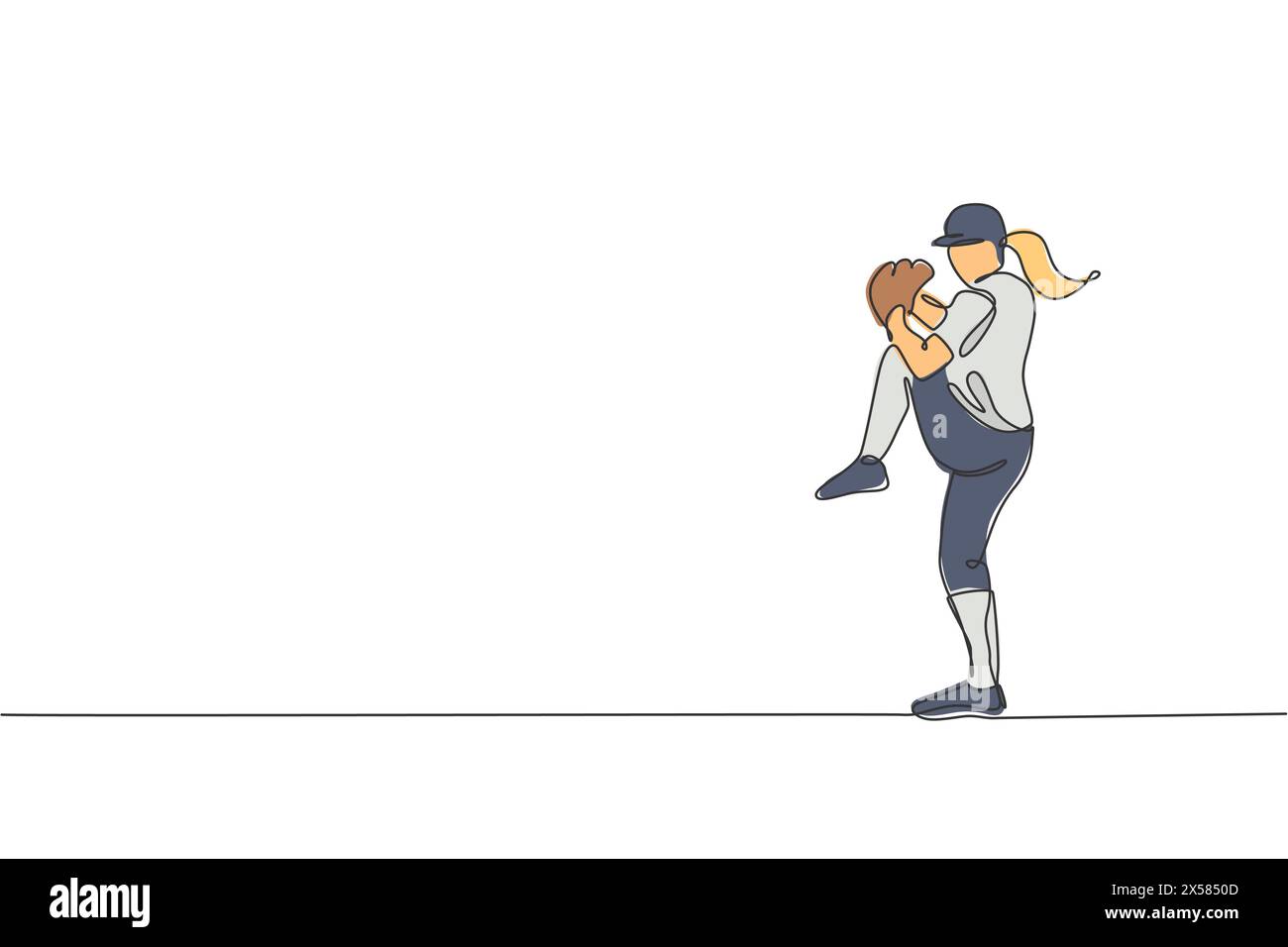 Dessin de ligne continue simple de jeune femme agile jouant le baseball pratique pour lancer la balle. Concept d'exercice sportif. Design tendance à une ligne dessiné ve Illustration de Vecteur