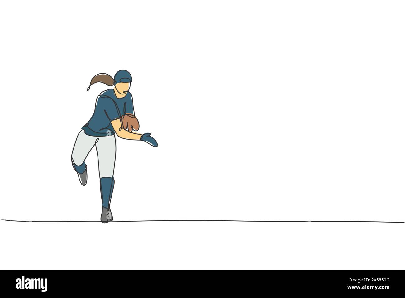 Un dessin simple ligne de jeune homme énergique joueur de baseball pratique pour lancer l'illustration vectorielle de balle. Concept d'entraînement sportif. Continuo moderne Illustration de Vecteur
