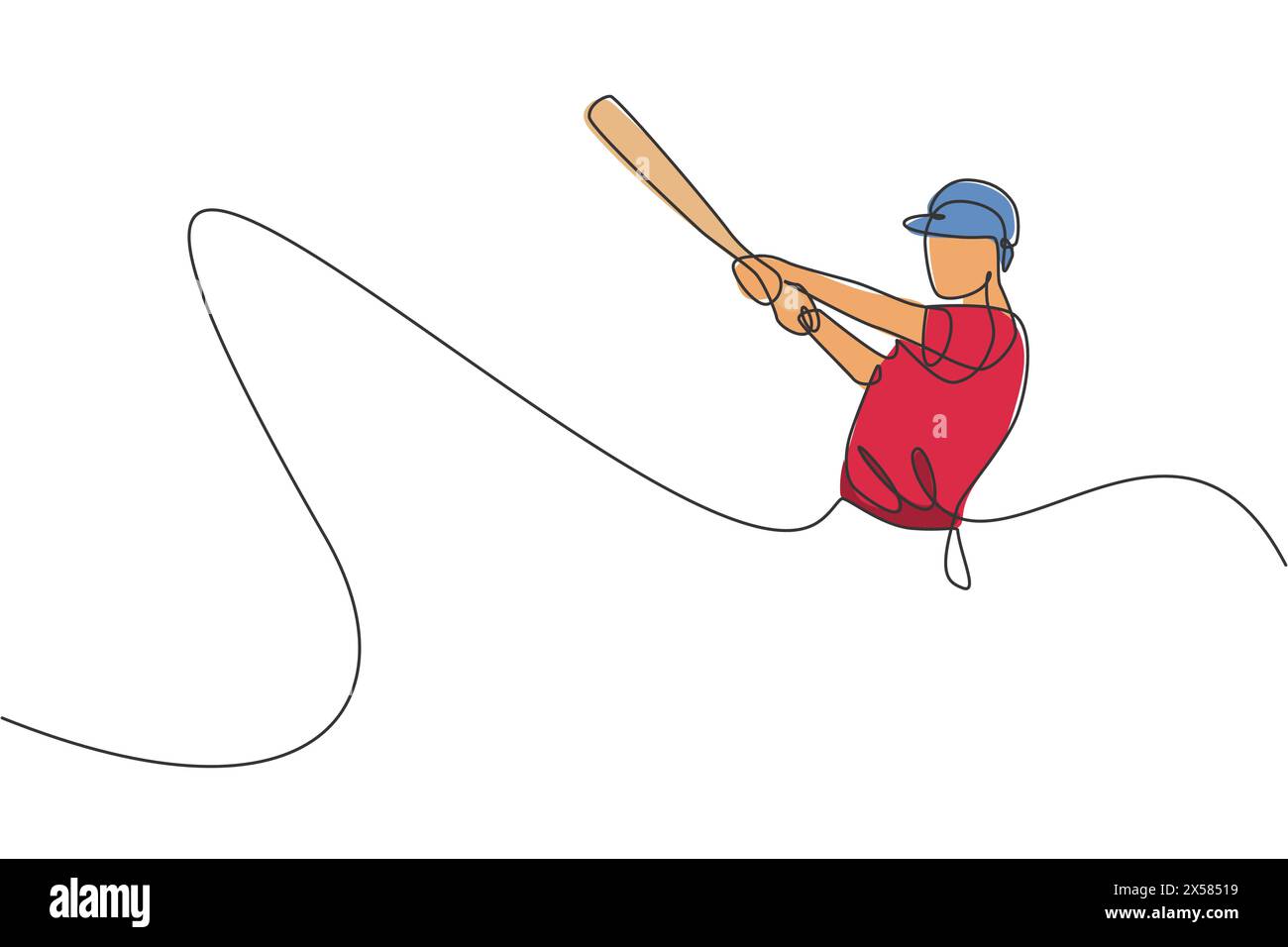Un dessin en ligne continue de jeune joueur de baseball sportif pratiquant sérieusement à l'arène. Concept de sport compétitif. Dessiner une ligne dynamique Illustration de Vecteur