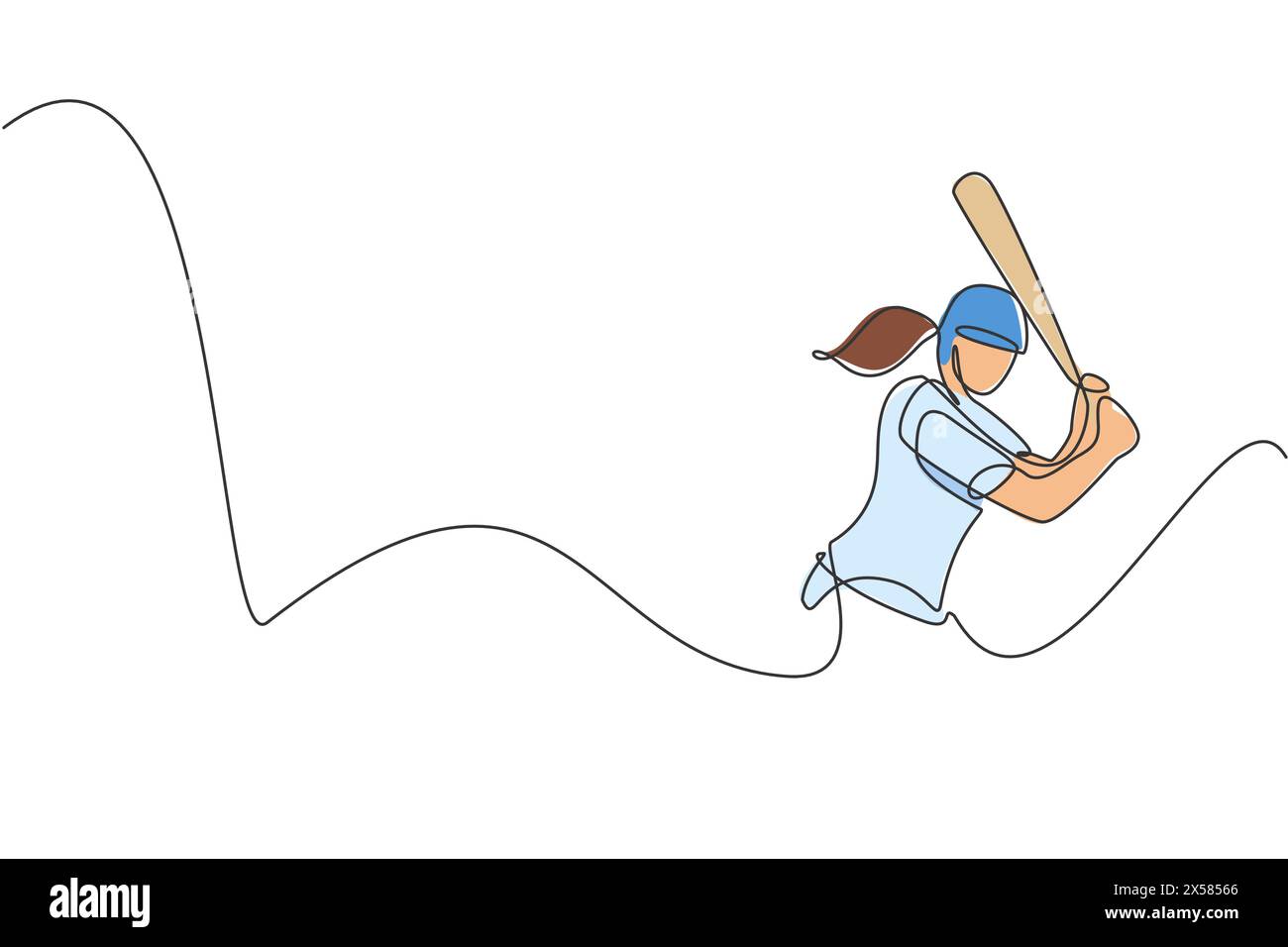 Un dessin en ligne continue de jeune femme sportive joueuse de baseball train pour frapper la balle. Concept de sport compétitif. Conception de dessin dynamique à une ligne Illustration de Vecteur