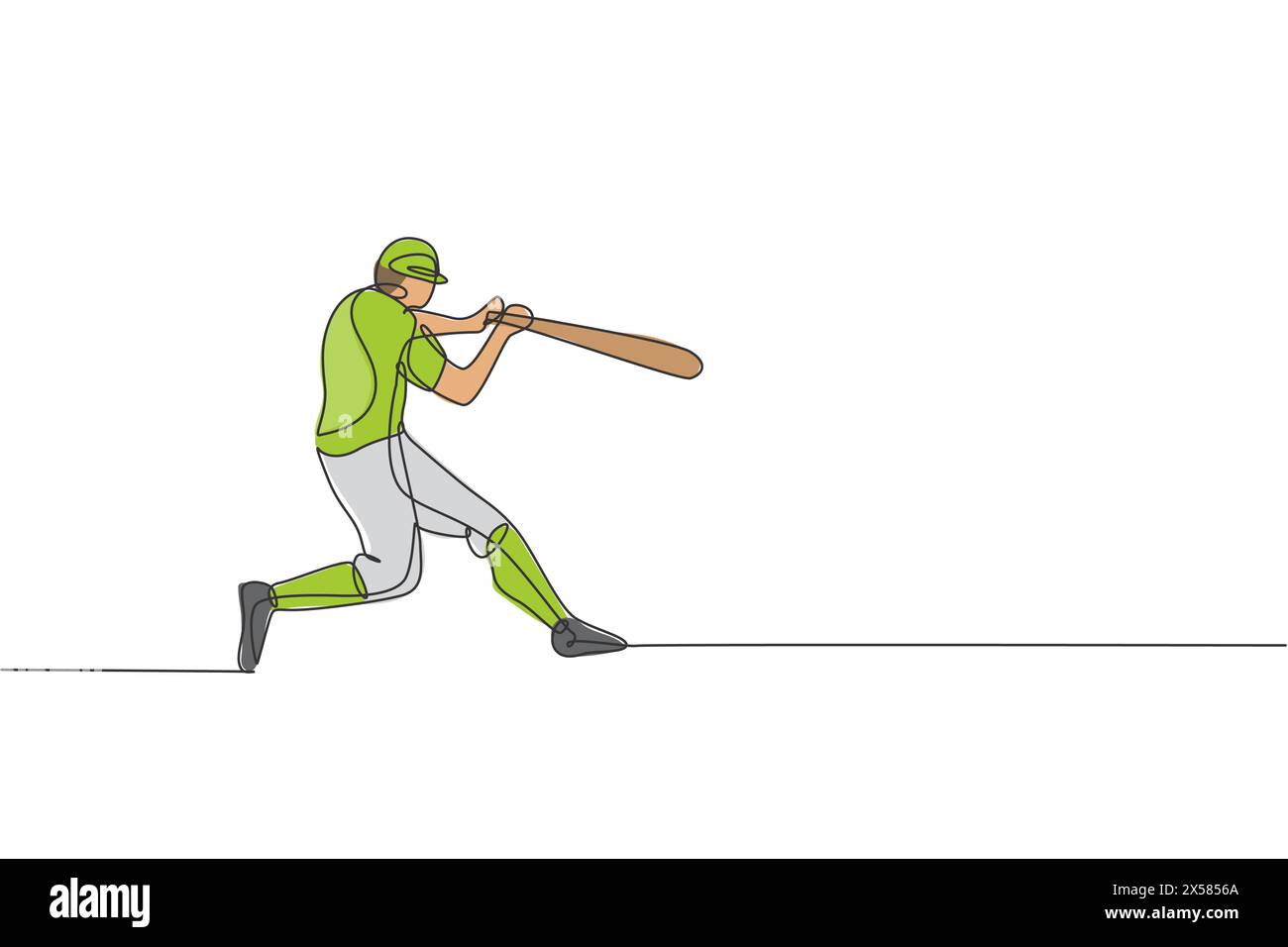 Un dessin en ligne continue de la pratique d'un jeune joueur de baseball homme sportif pour frapper la balle. Concept de sport compétitif. Dessin dynamique à une ligne g Illustration de Vecteur