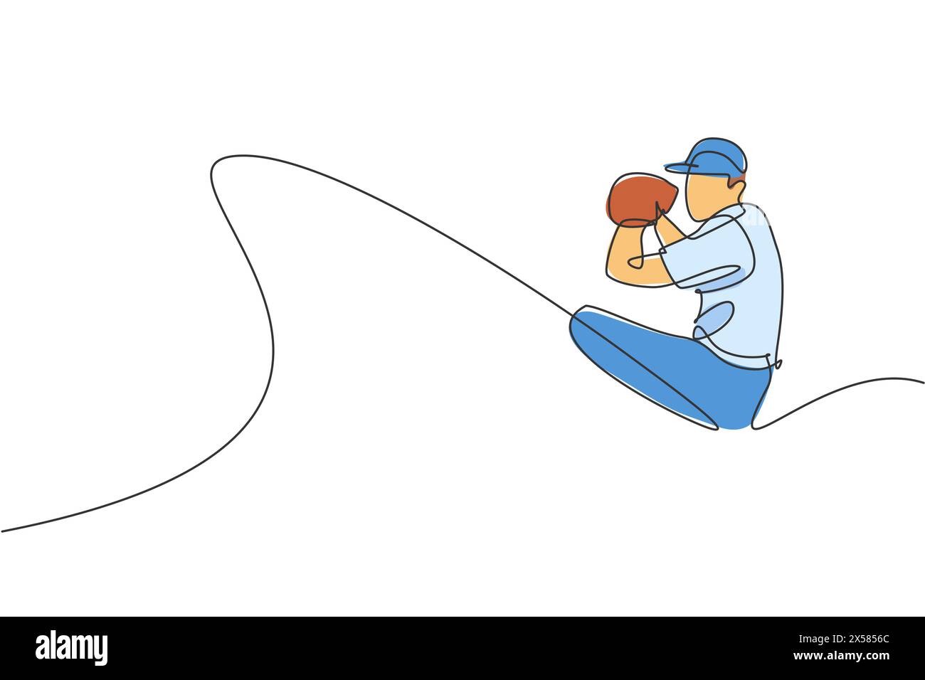 Une ligne continue dessinant un jeune joueur de baseball homme sportif lancer la balle sérieusement rapide. Concept de sport compétitif. Dessin dynamique à une ligne Illustration de Vecteur