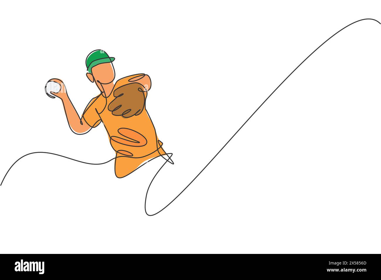 Une seule ligne dessinant jeune joueur de baseball homme énergique lancer l'illustration vectorielle graphique de balle de vitesse. Concept d'entraînement sportif. Continuou moderne Illustration de Vecteur