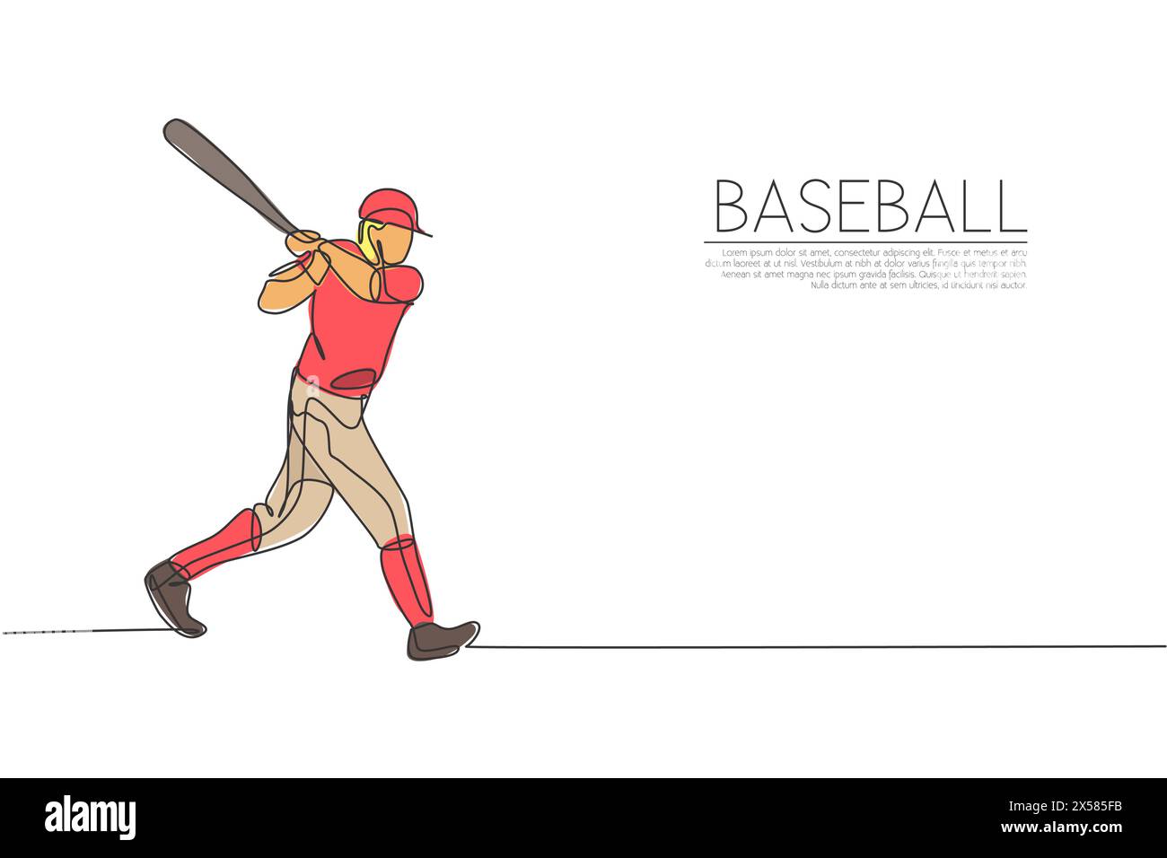 Dessin de ligne continue unique de jeune homme agile joueur de baseball pratique pour frapper la balle. Concept d'exercice sportif. Vecteur de conception de dessin d'une ligne à la mode Illustration de Vecteur