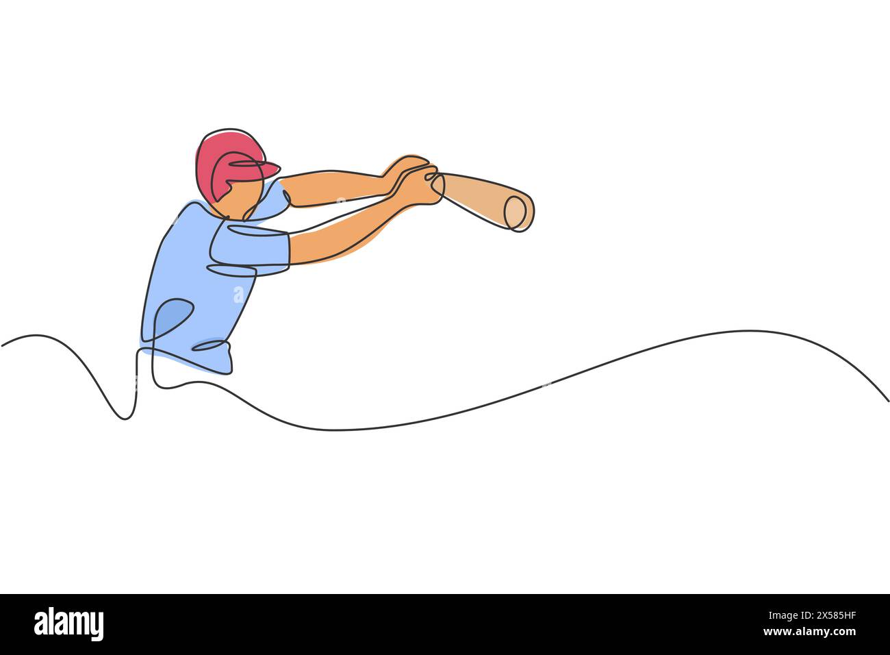 Dessin de ligne continue unique de jeune homme agile joueur de baseball pratique pour frapper la balle. Concept d'exercice sportif. Vecteur de conception de dessin d'une ligne à la mode Illustration de Vecteur