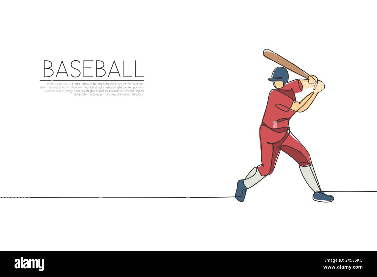 Un dessin simple ligne de jeune homme énergique joueur de baseball exercice pour frapper l'illustration vectorielle de balle. Concept d'entraînement sportif. Continu moderne Illustration de Vecteur