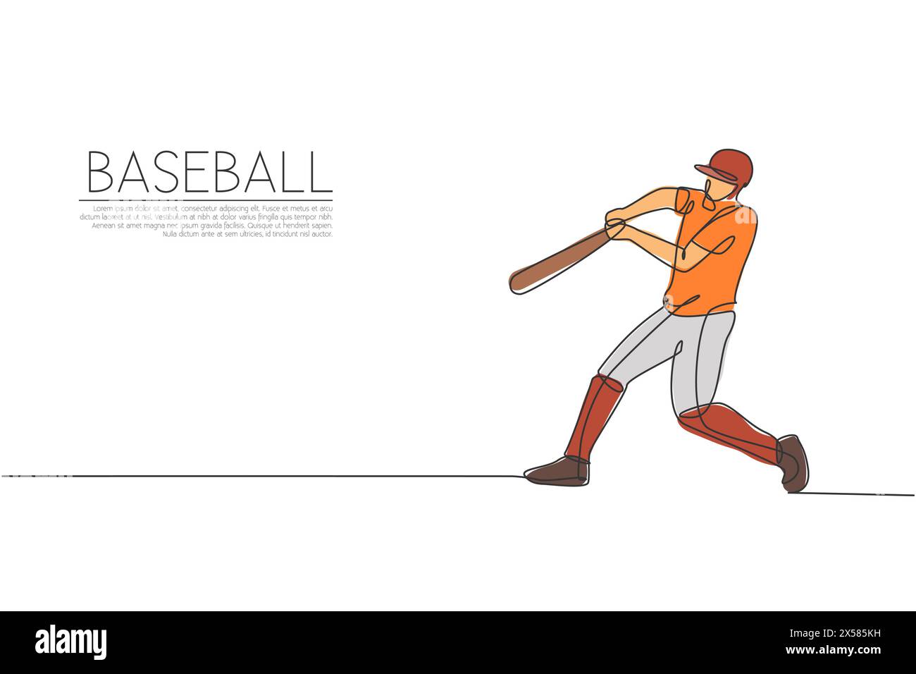 Dessin en ligne continue unique de jeune homme agile pratiquant le baseball pour frapper la balle sur le terrain. Concept d'exercice sportif. Design tendance à dessin d'une ligne v Illustration de Vecteur