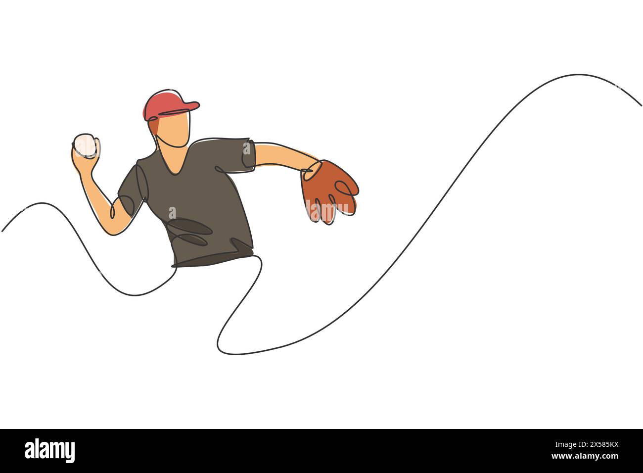Un dessin en ligne continue d'un jeune joueur sportif de baseball pratique de mise au point pour lancer la balle. Concept de sport compétitif. Dessin dynamique à une ligne Illustration de Vecteur
