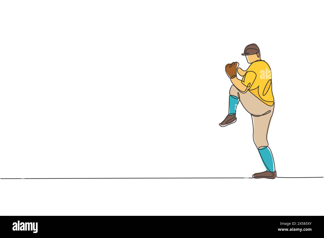 Un dessin en ligne continue de la pratique du lanceur de baseball d'un jeune homme sportif pour frapper la balle. Concept de sport compétitif. Dessin dynamique à une ligne Illustration de Vecteur