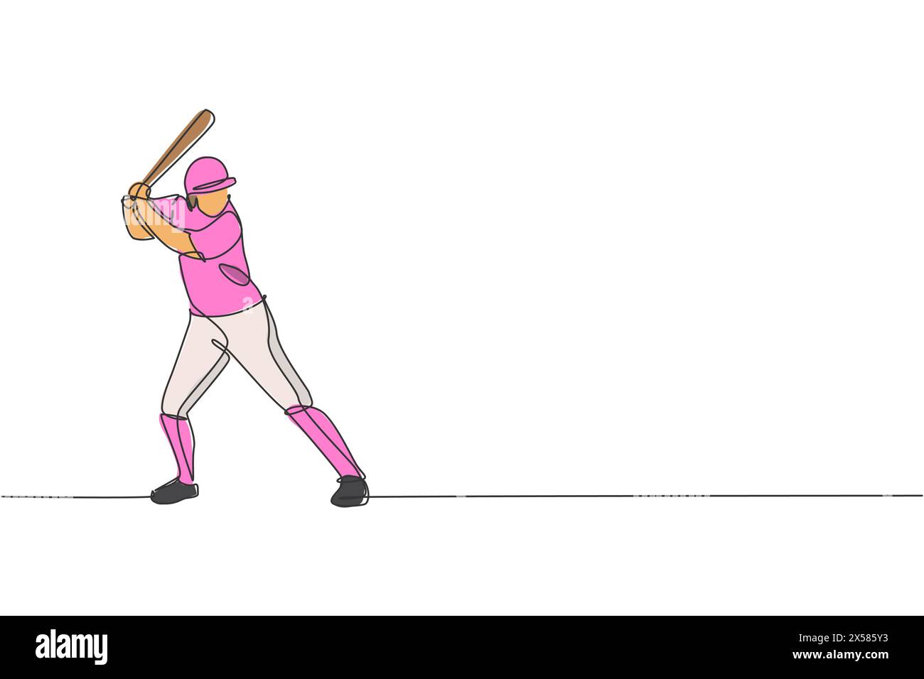Dessin en ligne continue unique de jeune joueur de baseball homme agile prêt à frapper la balle. Concept d'exercice sportif. Design graphique Trendy One Line Draw v Illustration de Vecteur
