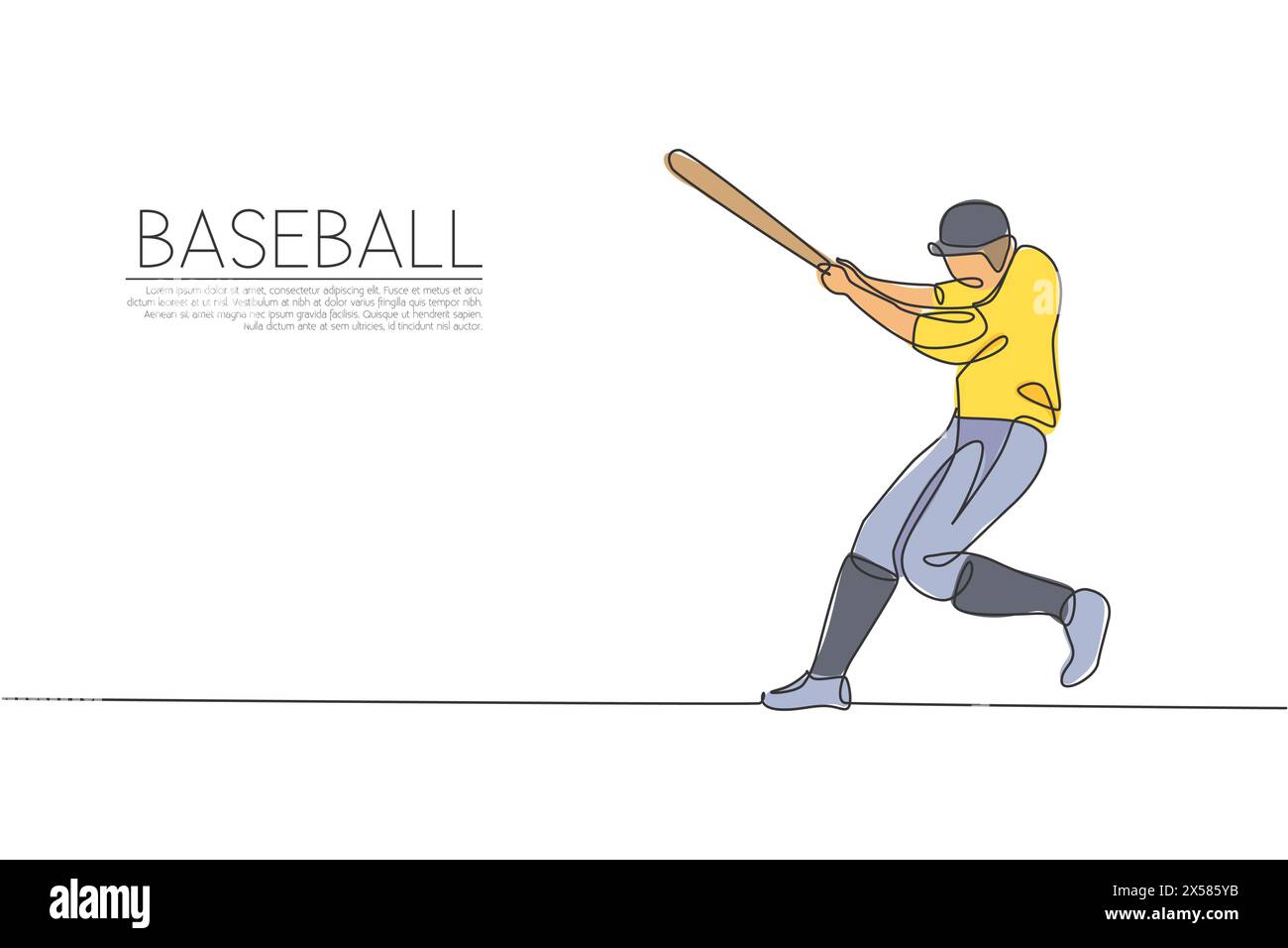 Un dessin en ligne continue d'un jeune joueur de baseball sportif qui s'entraîne à frapper la balle au stade. Concept de sport compétitif. dr. Illustration de Vecteur