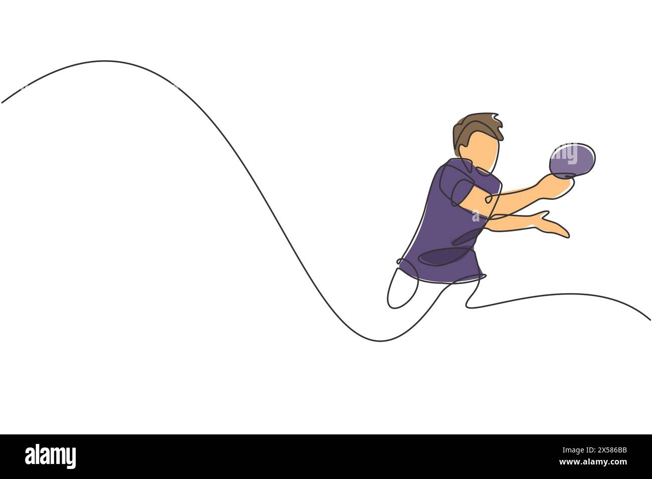 Un dessin simple ligne de jeune joueur de tennis de table homme énergique tenir l'illustration vectorielle rivale de balle. Concept d'entraînement sportif. Continu moderne Illustration de Vecteur