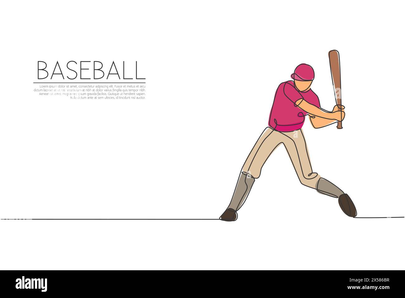 Dessin de ligne continue unique de jeune homme agile joueur de baseball pratique pour frapper la balle. Concept d'exercice sportif. Graphi de conception à une ligne tendance Illustration de Vecteur