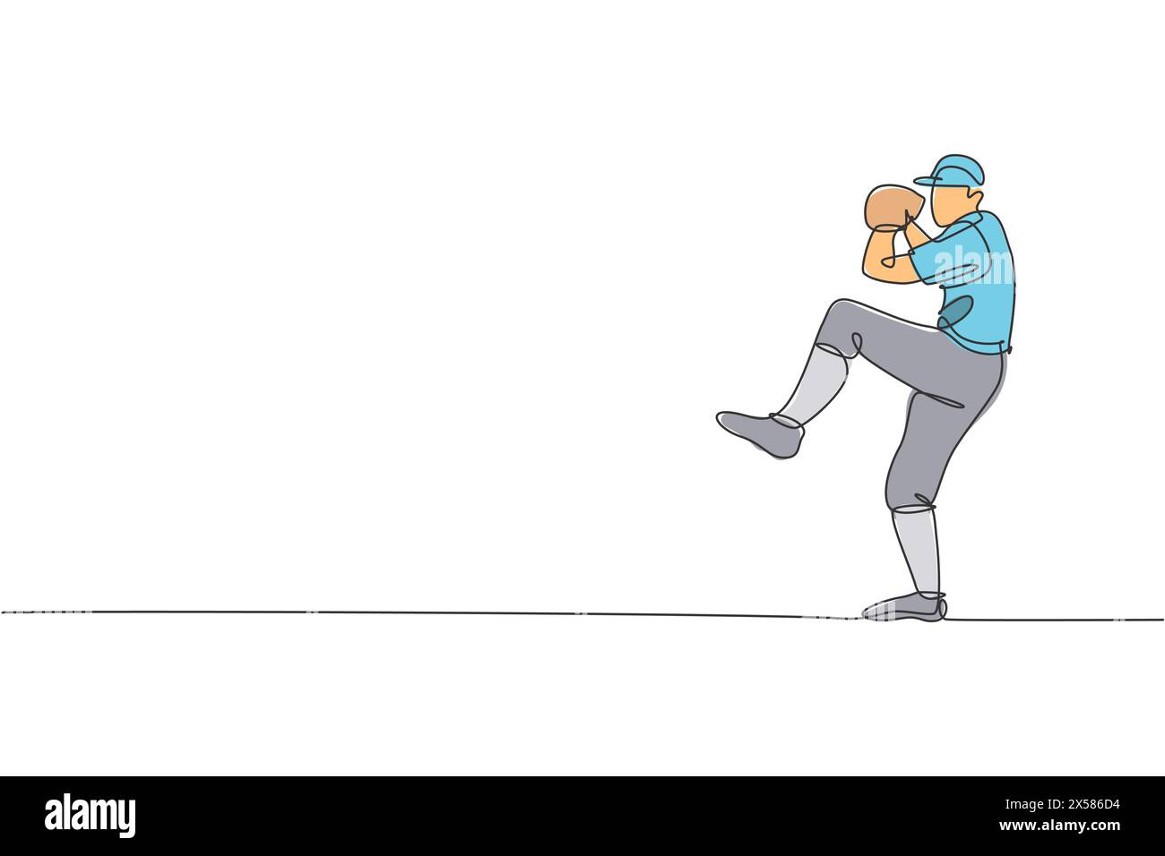 Ligne continue unique dessinant jeune homme agile lanceur de baseball pratique pour lancer la balle. Concept d'exercice sportif. Vecteur de conception de dessin d'une ligne à la mode Illustration de Vecteur