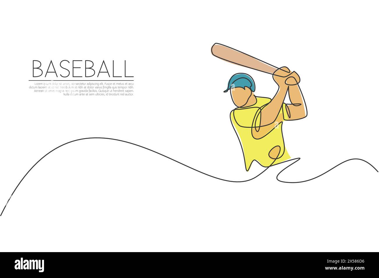 Un dessin simple ligne de la pratique de joueur de baseball jeune homme énergique pour frapper l'illustration vectorielle de balle. Concept d'entraînement sportif. Continu moderne Illustration de Vecteur