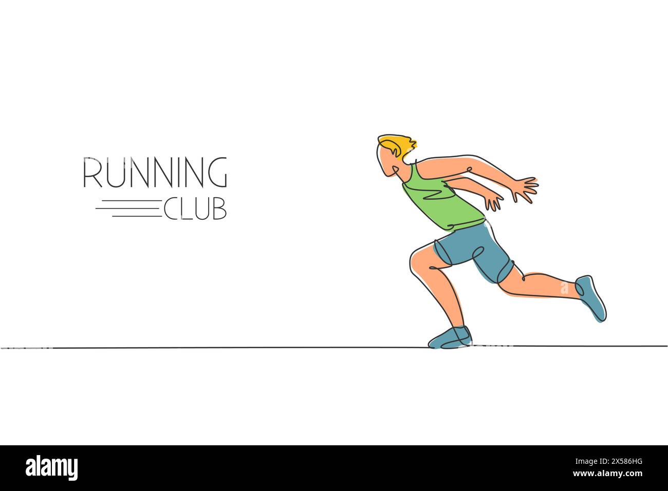 Un dessin simple ligne de jeune homme énergique coureur sprint courir si rapide illustration vectorielle. Sport individuel, concept d'entraînement. Moderne continu l Illustration de Vecteur