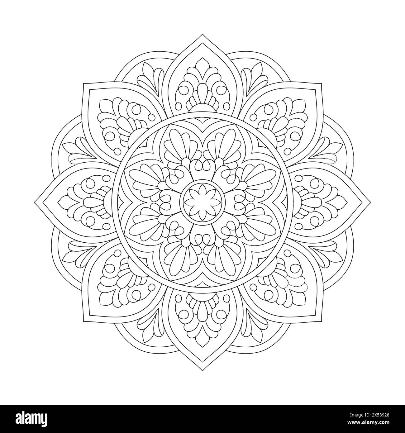 Paisible page de livre de coloriage islamique Mandala pour l'intérieur du livre kdp. Easy Mandala Coloring Book pages pour les adultes pour se détendre, expériences donnent soulagement. Resi Illustration de Vecteur