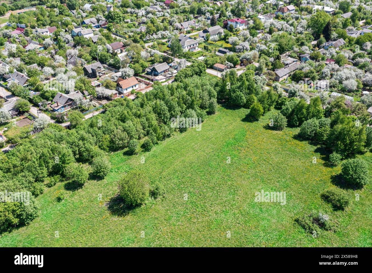 vue aérienne du quartier résidentiel de banlieue dans une journée d'été ensoleillée. drone photo. Banque D'Images