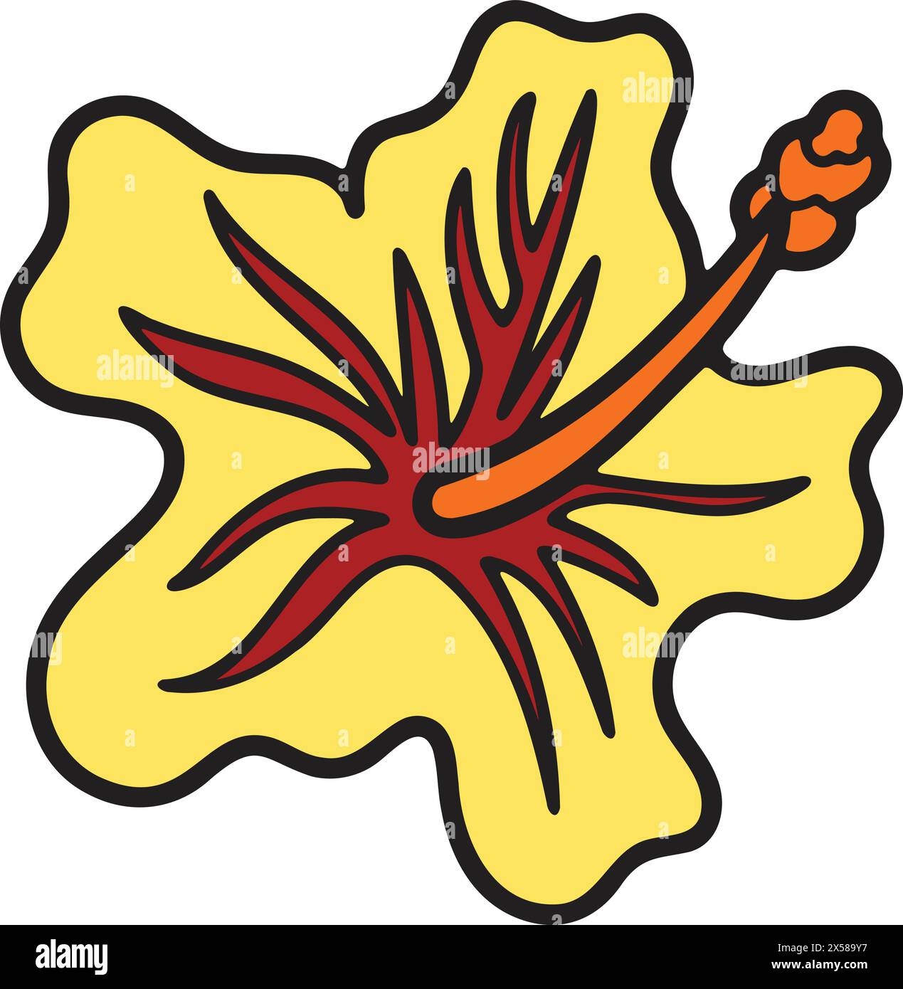 Une fleur avec un contour noir et des pétales blancs. La fleur est dessinée de manière stylisée, avec beaucoup de détails et un sens du mouvement. La scène est whimsica Illustration de Vecteur