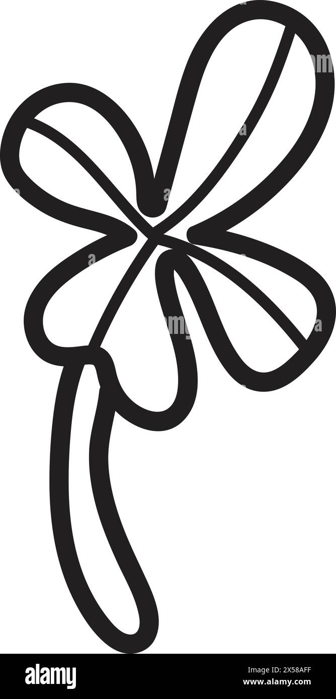 Une fleur avec un contour noir et des pétales blancs. La fleur est dessinée de manière stylisée, avec beaucoup de détails et un sens du mouvement. La scène est whimsica Illustration de Vecteur