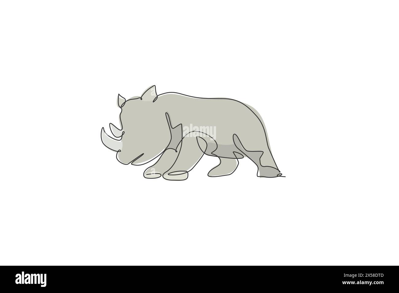 Un dessin au trait continu de gros rhinocéros africains. Conservation du parc national des animaux sauvages. Concept Safari zoo. Conception de dessin linéaire dynamique vec Illustration de Vecteur
