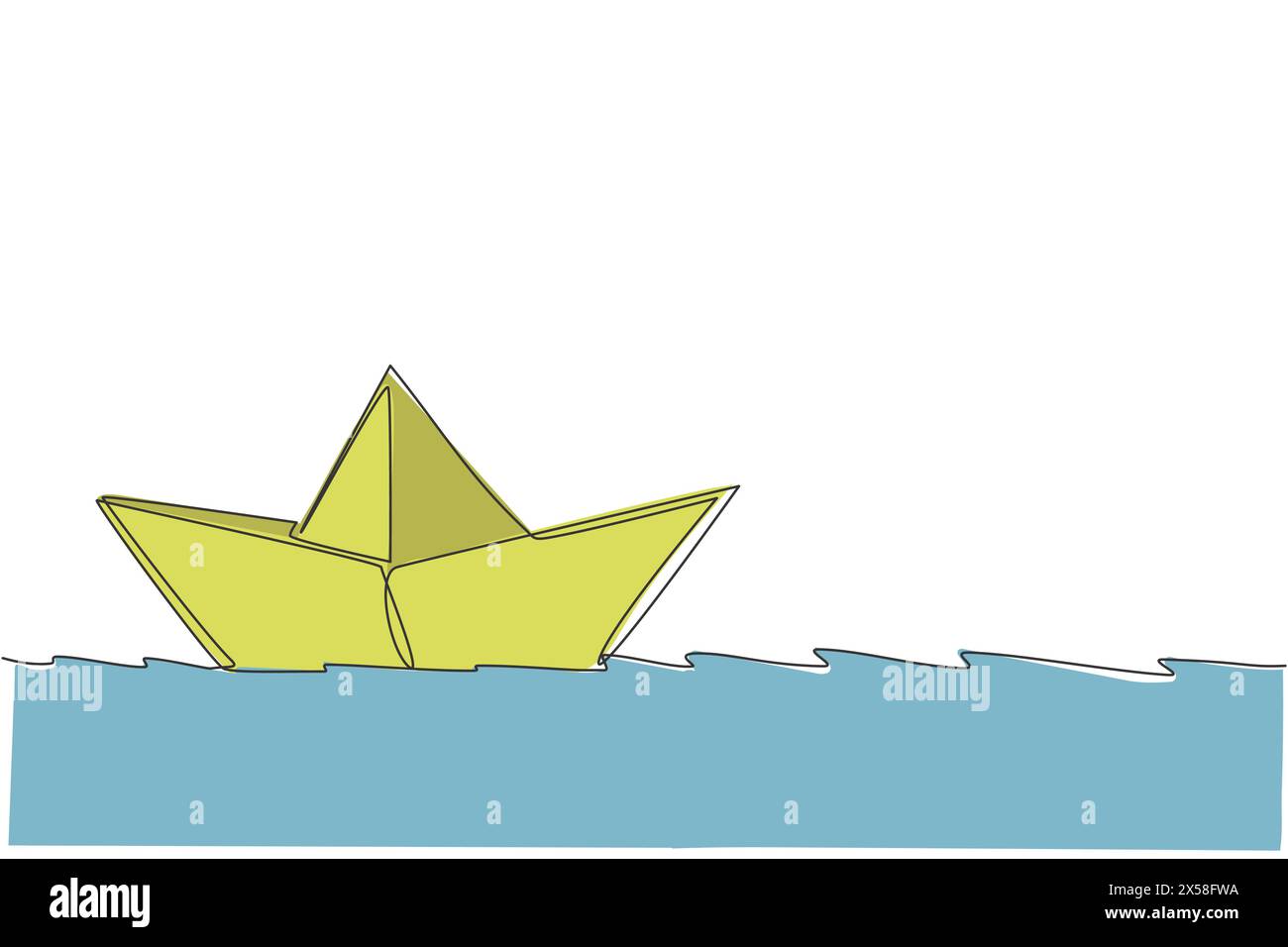 Un dessin au trait continu d'un bateau de papier naviguant sur la rivière d'eau. Concept d'artisanat origami. Illustration graphique vectorielle dynamique de dessin de ligne unique Illustration de Vecteur
