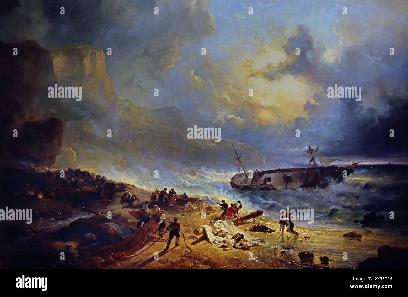 Naufrage au large d'une côte rocheuse par Wijnand Nuijen 1813-1839 néerlandais, pays-Bas, Rijksmuseum, Amsterdam. Banque D'Images