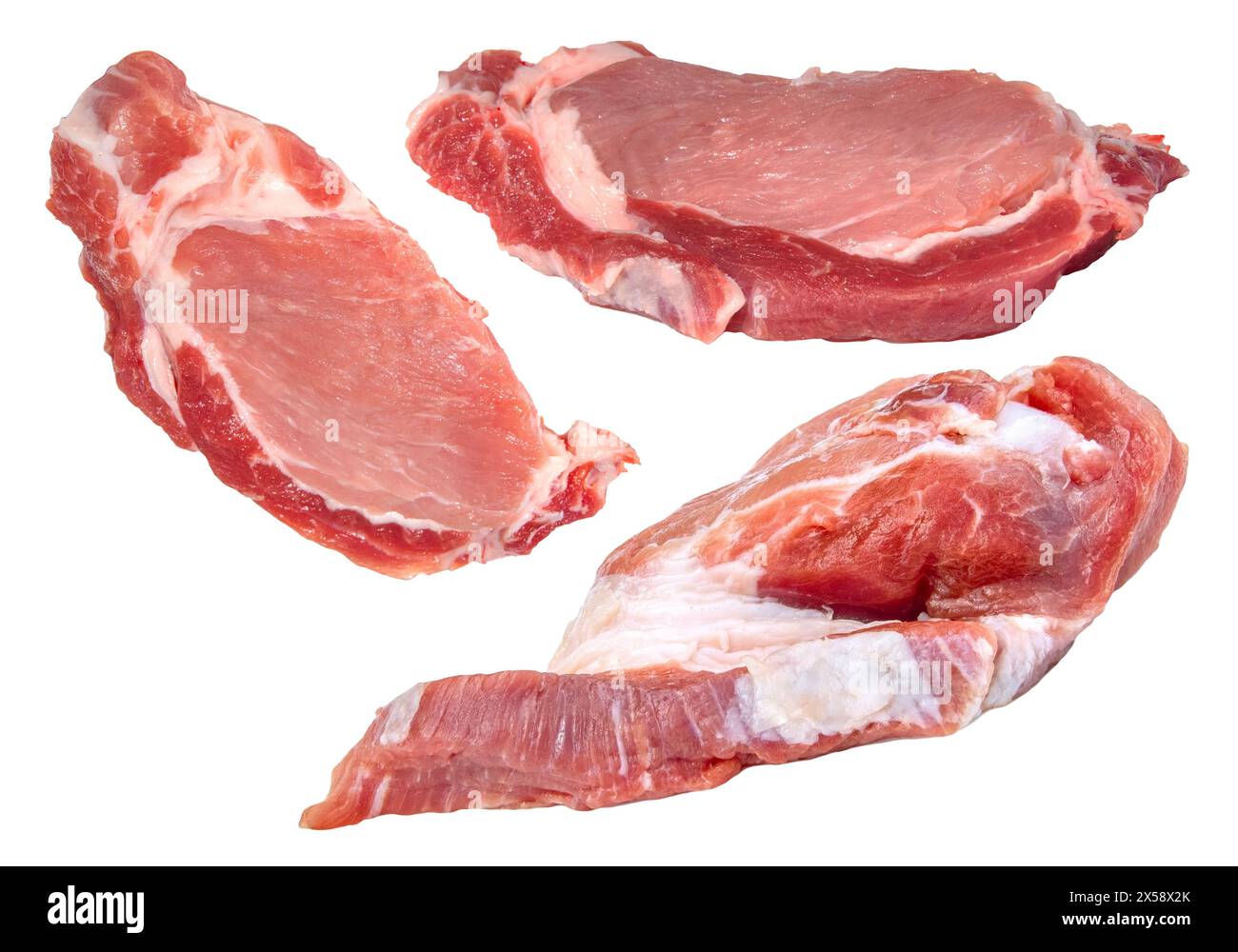 Boeuf rouge, griller le fond blanc de viande de porc Banque D'Images