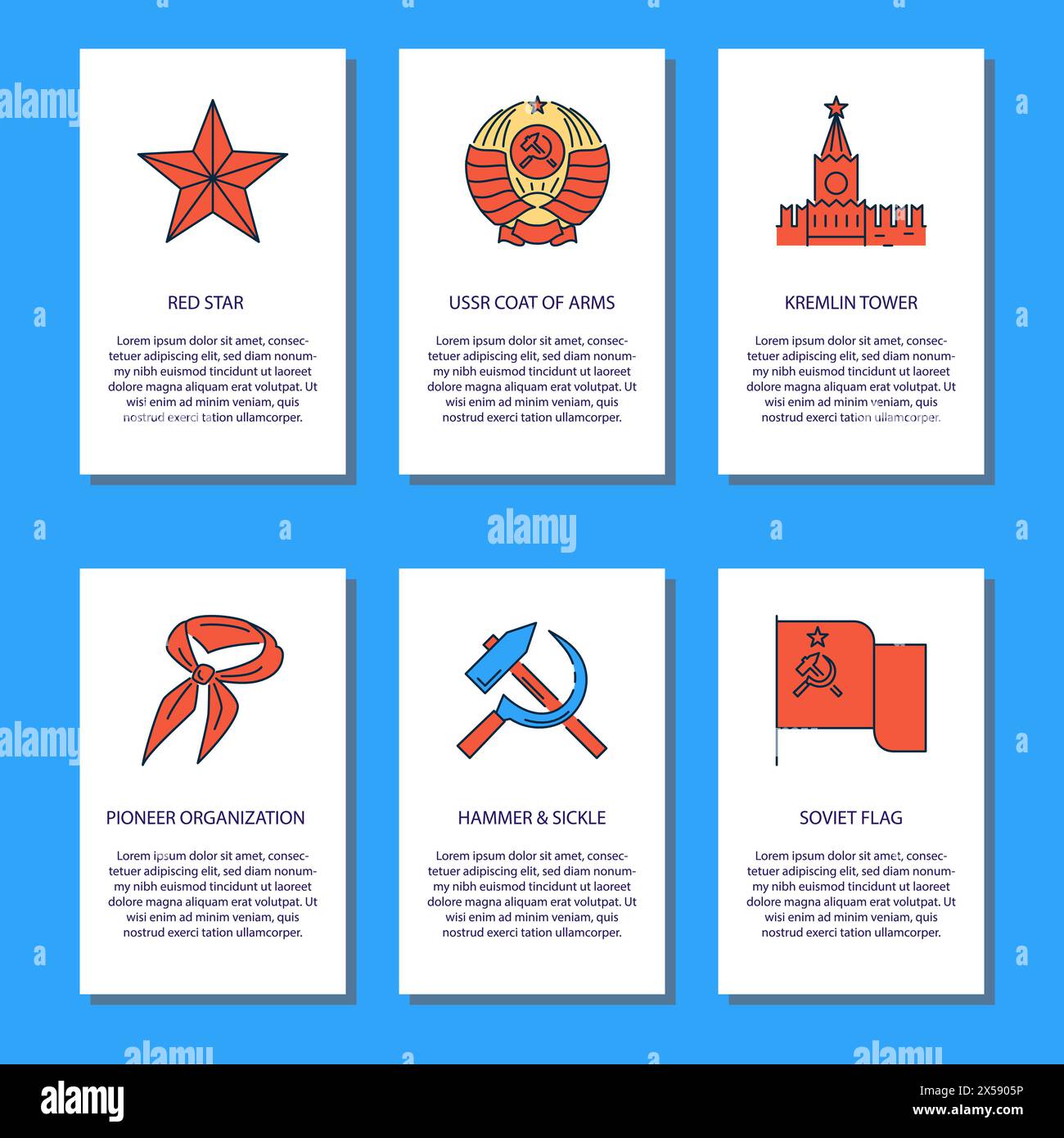 Modèle de bannière avec les symboles de l'URSS. Affiche avec les symboles de la Russie soviétique et place pour le texte. Illustration vectorielle. Illustration de Vecteur