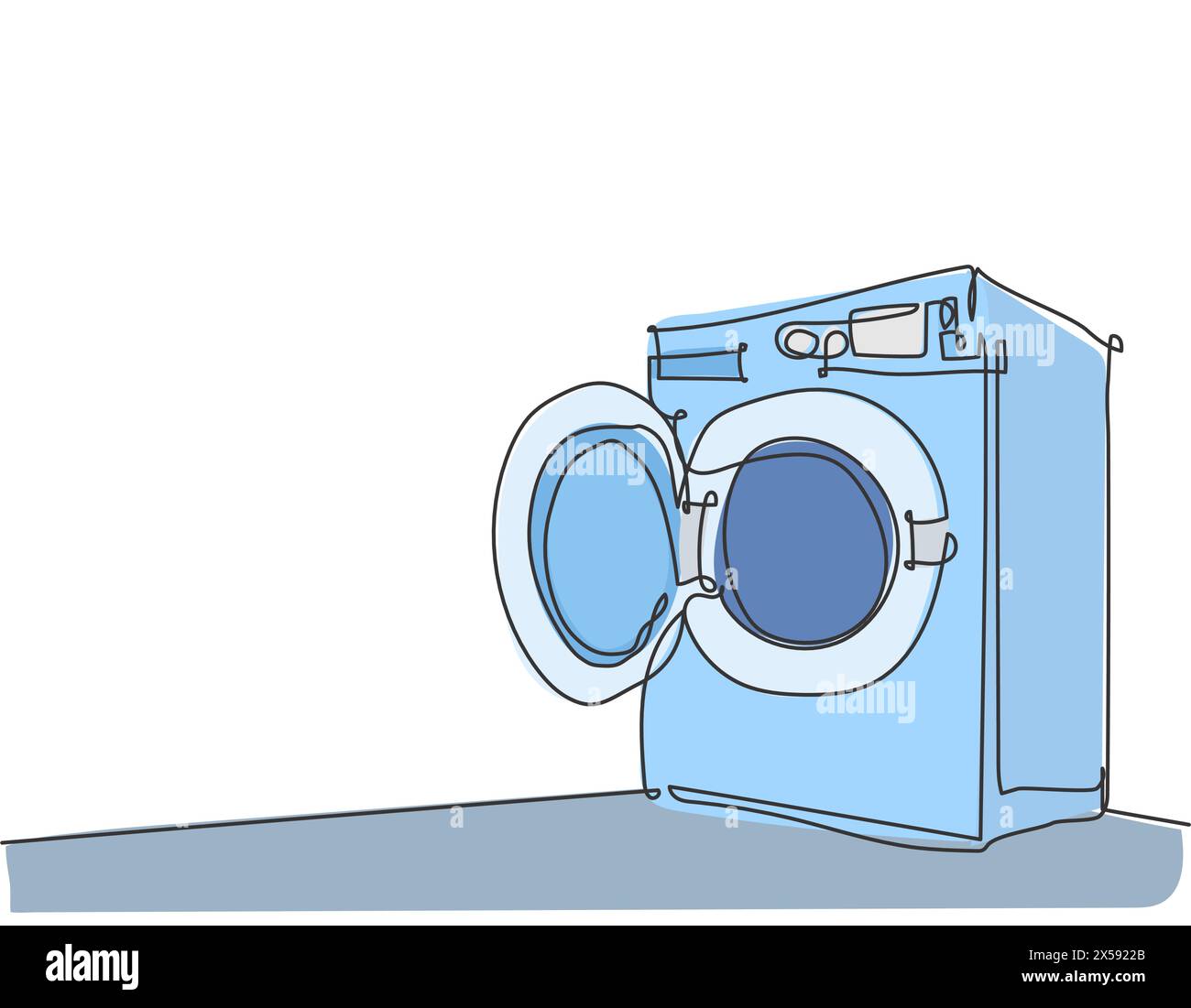 Un dessin au trait continu d'un appareil électroménager électrique de lave-linge à porte avant ouverte. Concept de modèle de gadget domestique d'électricité. Tendance single l Illustration de Vecteur