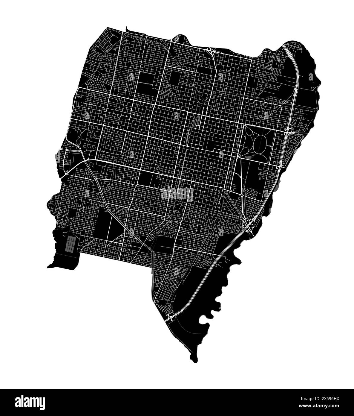 Carte de San Miguel de Tucuman, Argentine. Frontières administratives municipales, carte en noir et blanc avec rivières et routes, parcs et chemins de fer. Vecto Illustration de Vecteur