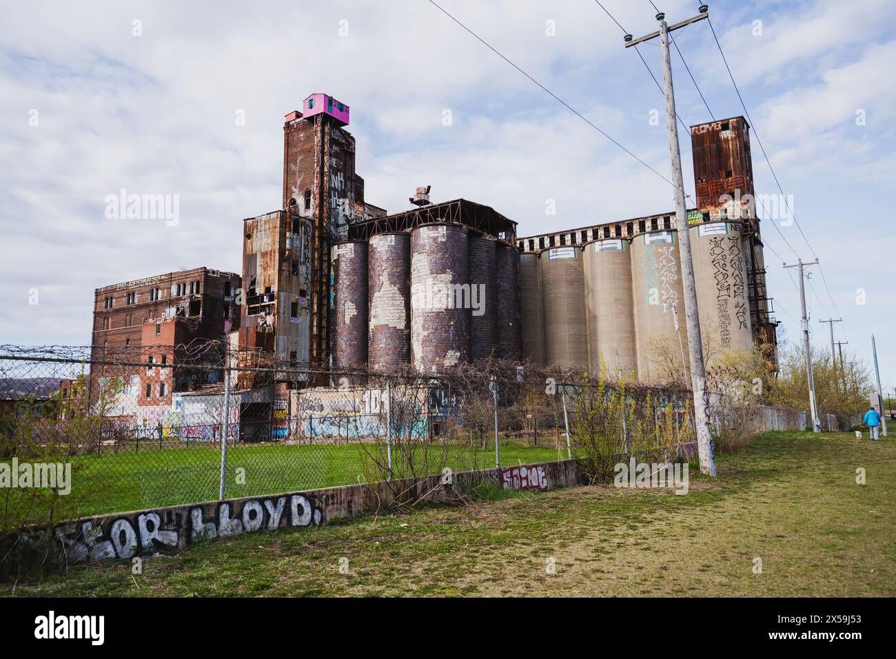 Zone industrielle abandonnée à montréal canada silos de malterie maison rose au sommet d'une usine Banque D'Images