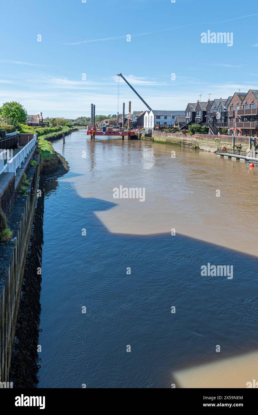 Arundel Tidal Walls Scheme travaux de construction sur la rivière Arun (avril 2023) Arundel, West Sussex, sud de l'Angleterre, Royaume-Uni. Banque D'Images