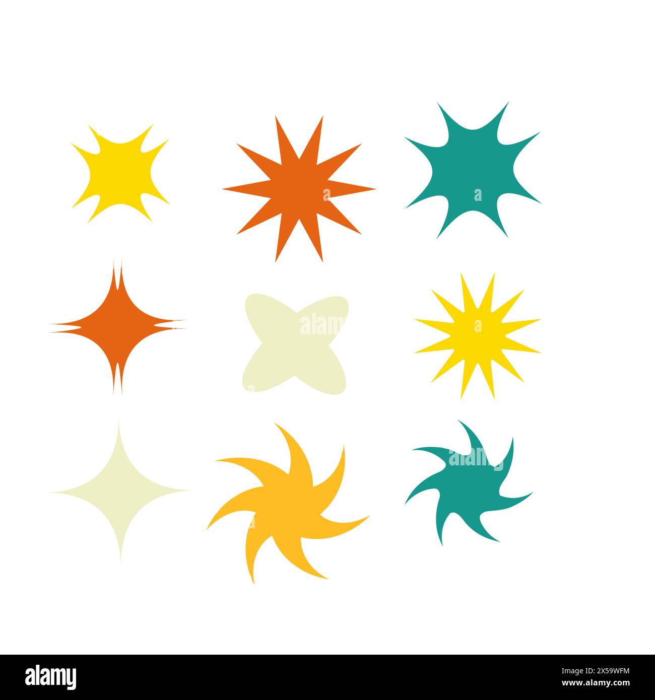 Ensemble d'autocollants avec des formes abstraites ludiques naïves. Cercle, ovale, rectangle, arqué dans le style rétro tendance. Esthétique arrière-plan du brutalisme. VEC Illustration de Vecteur