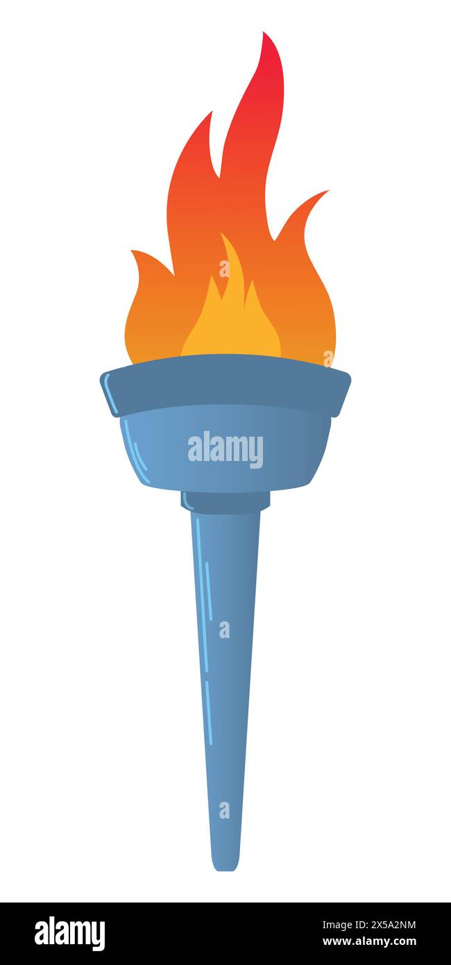 Torche flamante colorée, illustration vectorielle plate isolée sur fond blanc. Symboles de course de relais, victoire de compétition, champion ou vainqueur Illustration de Vecteur