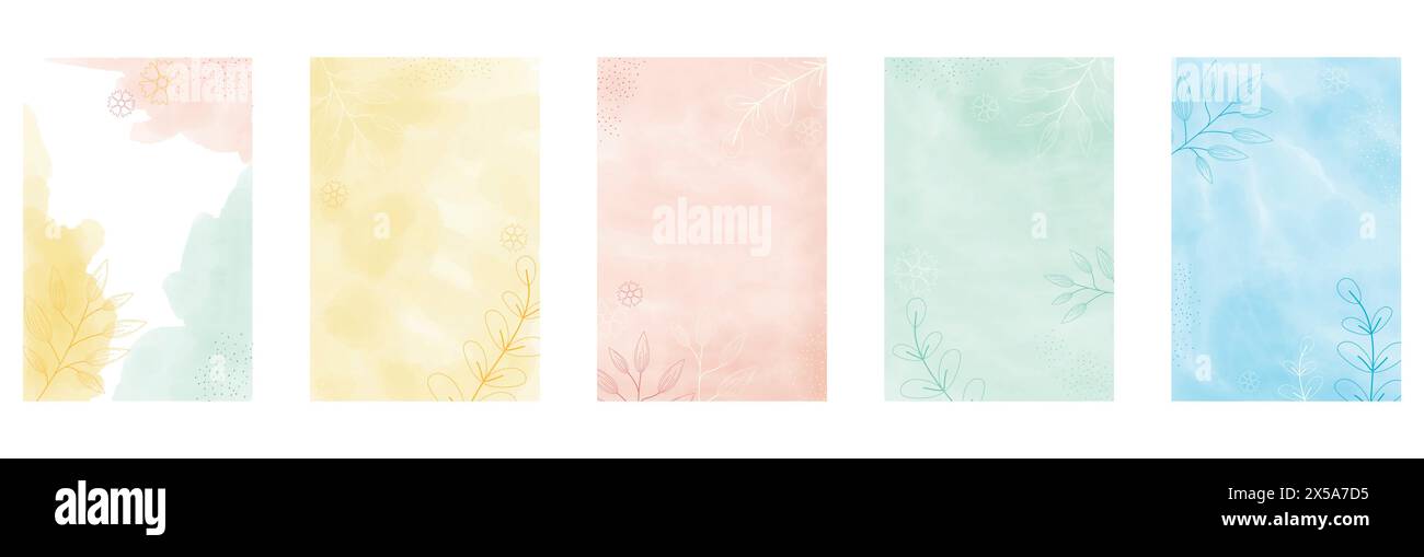 Arrière-plans abstraits d'aquarelle, vecteur. Ensemble d'illustrations peintes à la main minimalistes créatives pour la décoration murale. Couleurs pastel Illustration de Vecteur