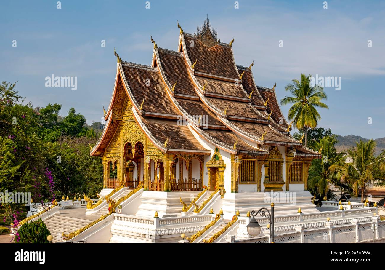 Pavillon Wat Ho Pha Bang, Palais Royal, Luang Prabang, Laos Banque D'Images