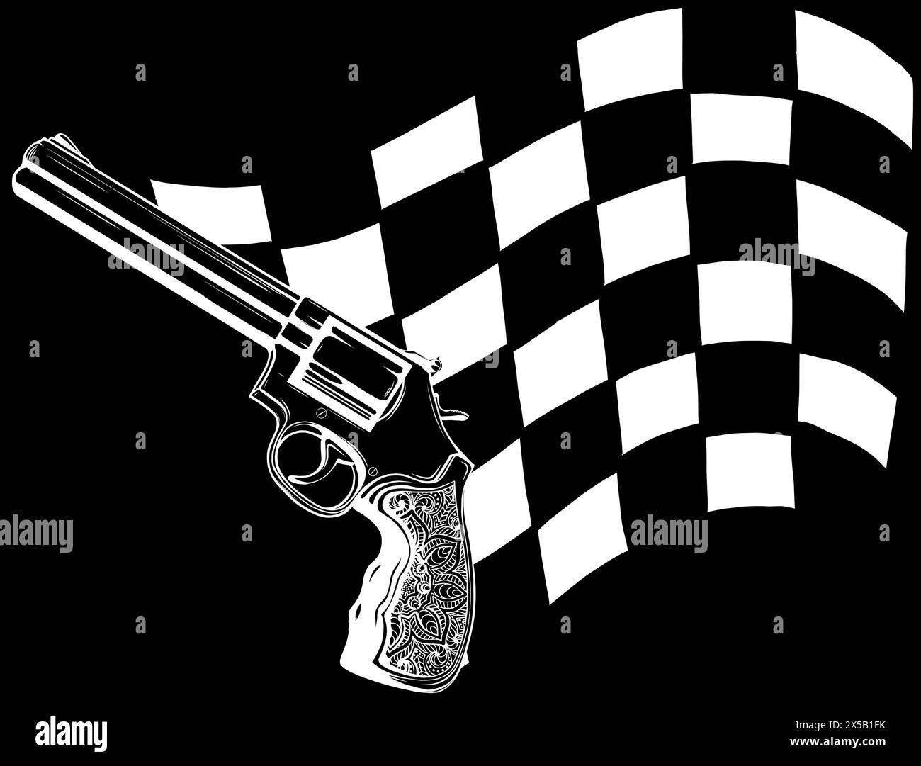 Silhouette blanche de pistolet revolver pistolet six pistolet de tir sur fond noir Illustration de Vecteur