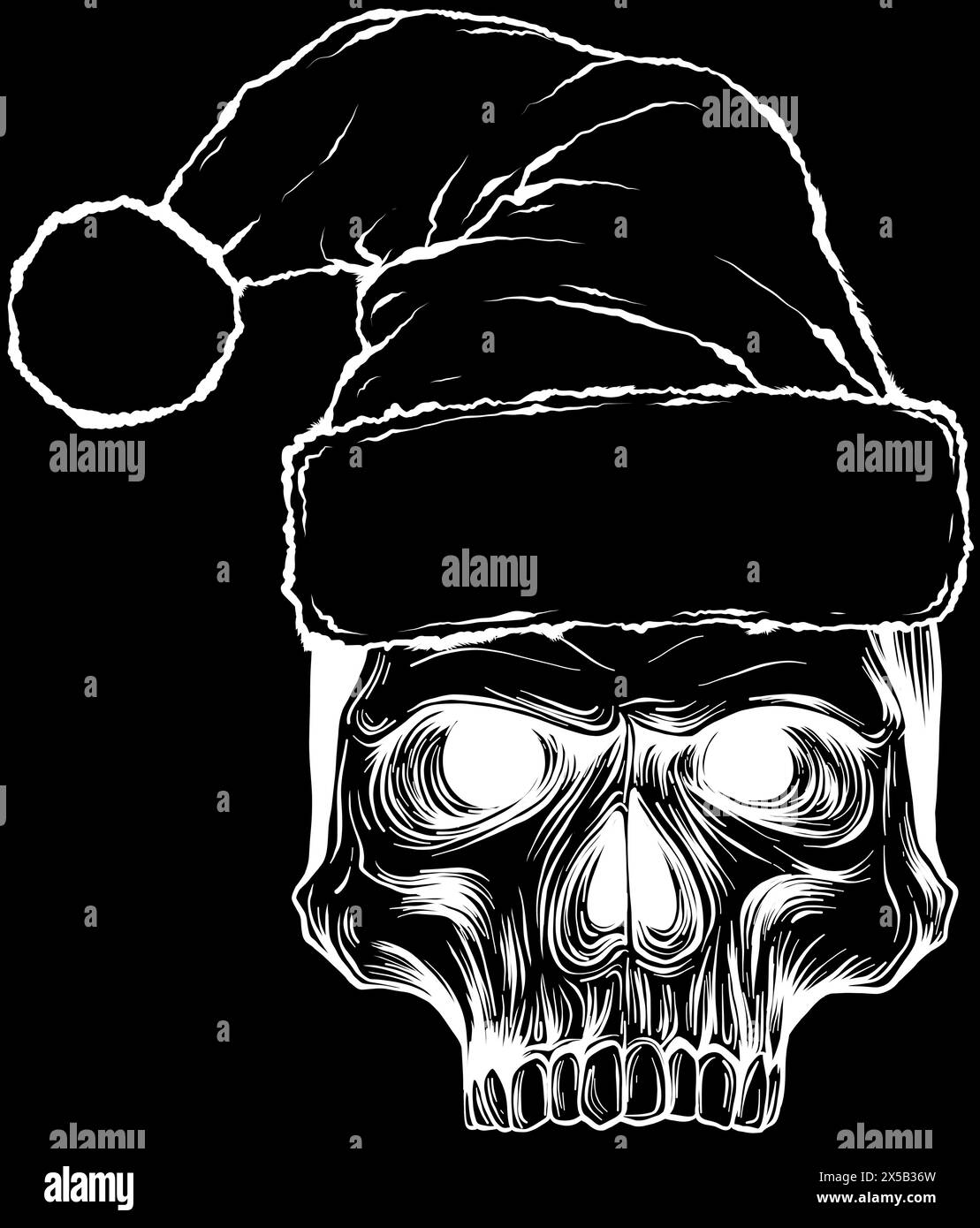 Silhouette blanche de crâne de Noël sur fond noir Illustration de Vecteur