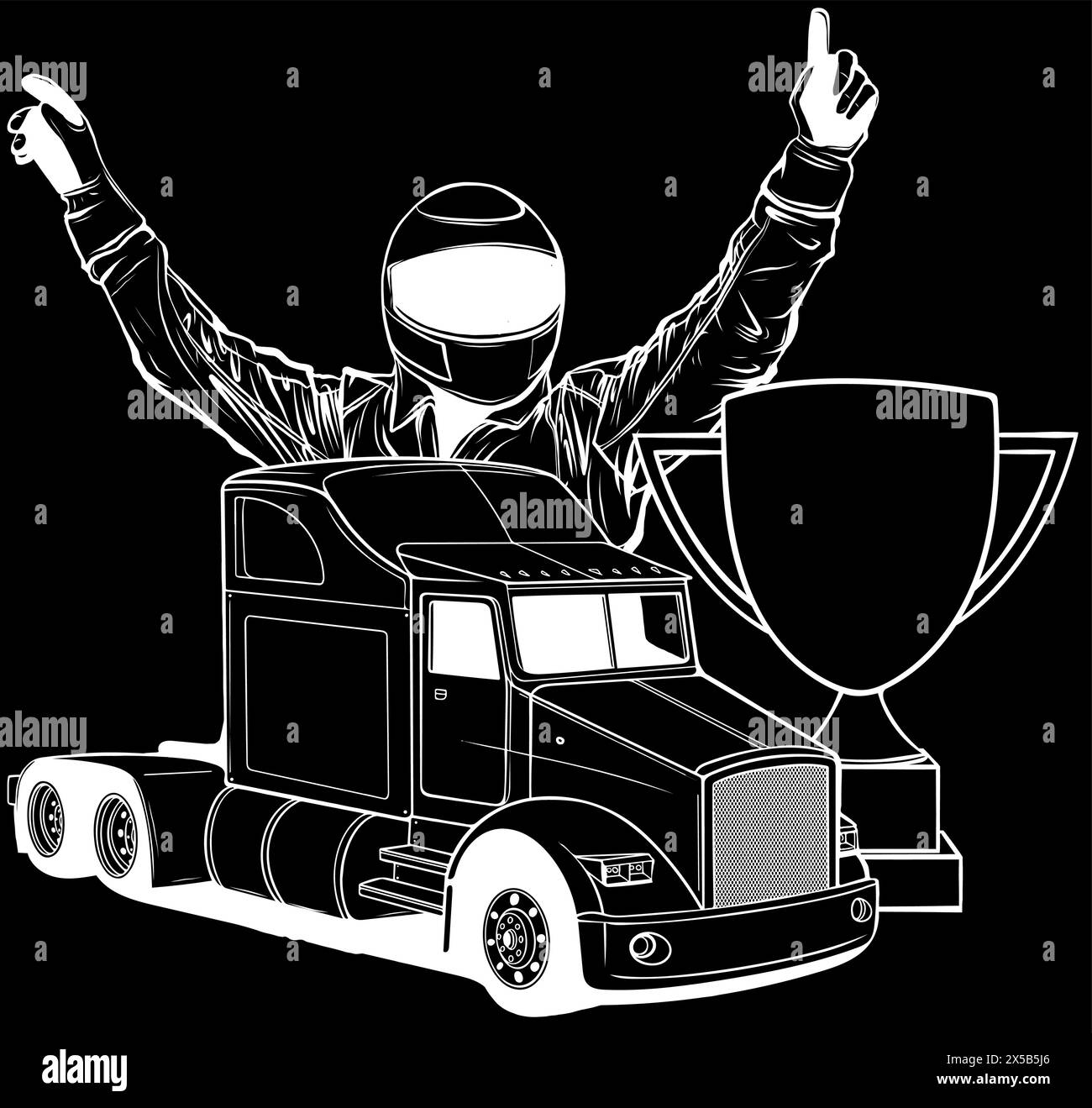 silhouette blanche du pilote et du coureur de camion sur le modèle de vecteur de fond noir Illustration de Vecteur