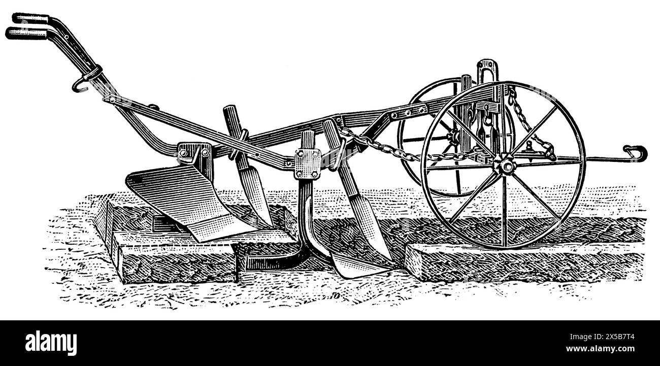 Charrue avec soc souterrain. Publication du livre 'Meyers Konversations-Lexikon', volume 7, Leipzig, Allemagne, 1910 Banque D'Images
