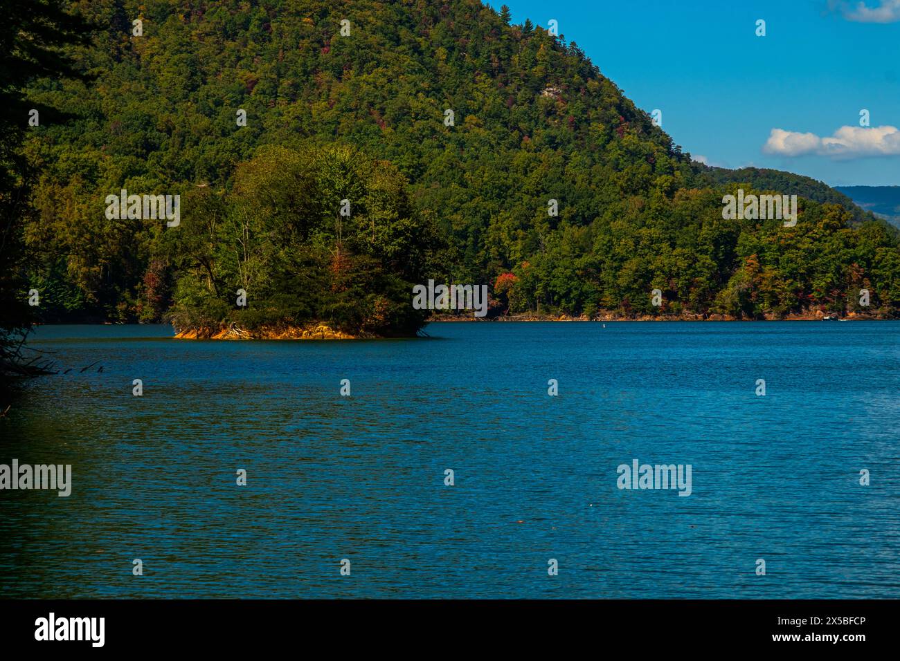 Serene vista d'une petite île contenue dans l'anse sur le lac Watauga Banque D'Images